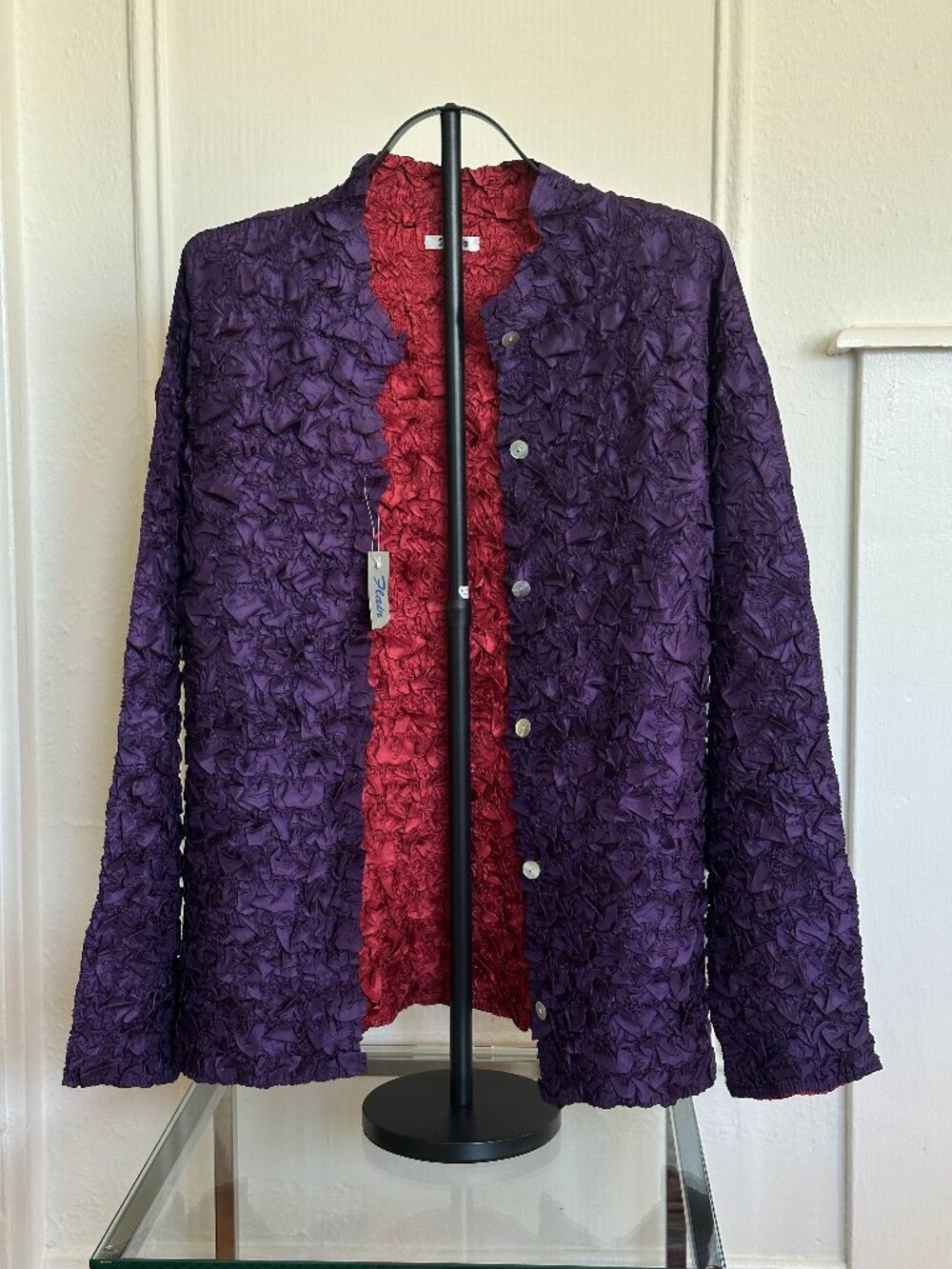 Flair Reversible Textured Jacket XXL Purple / Red Crinkle Statement Top